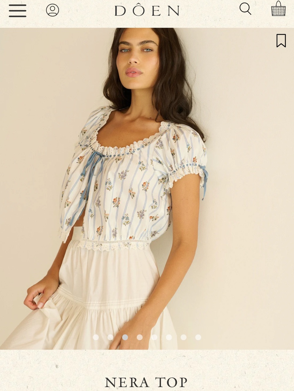 Doen Nera Top in Cream with Blue Stripes and Floral Print - Picture 2 of 6